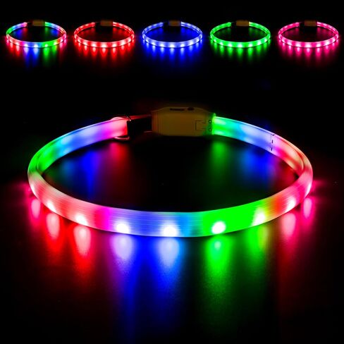LED Dog Collar with 12 Lighting Modes-Rechargeable Dog Light Glow in The Dark for Night Walking, Adjustable Light Up Dog Collar for Small/Medium/Large Dogs, 1-H Charge & 12H Runtime, Yellow in Saudi Arabia