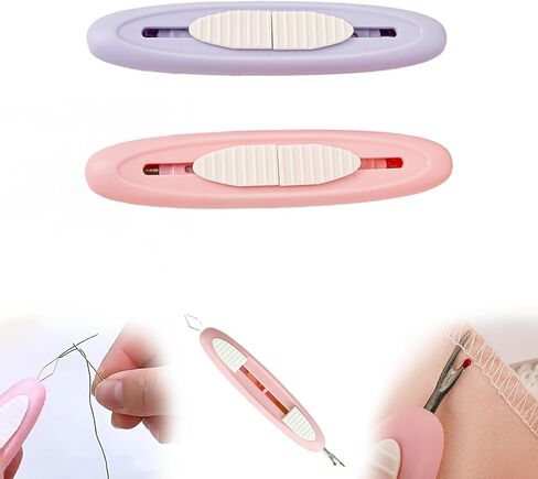 قطعتان 2 في 1 من أدوات خيط الإبرة وممزق الدرزات - باللون الوردي والأرجواني، تصميم مدمج وقابل للسحب للخياطة والحياكة والتطريز in Kuwait