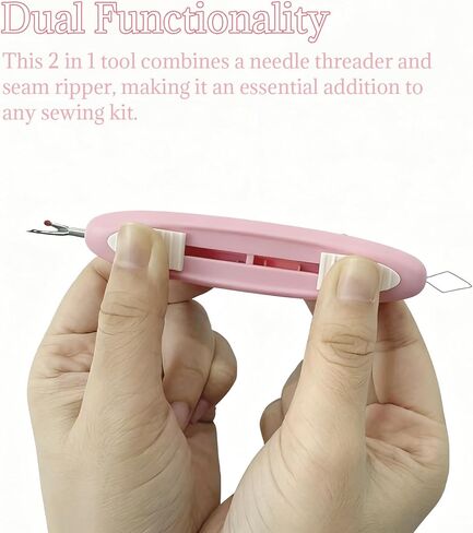 قطعتان 2 في 1 من أدوات خيط الإبرة وممزق الدرزات - باللون الوردي والأرجواني، تصميم مدمج وقابل للسحب للخياطة والحياكة والتطريز in Kuwait