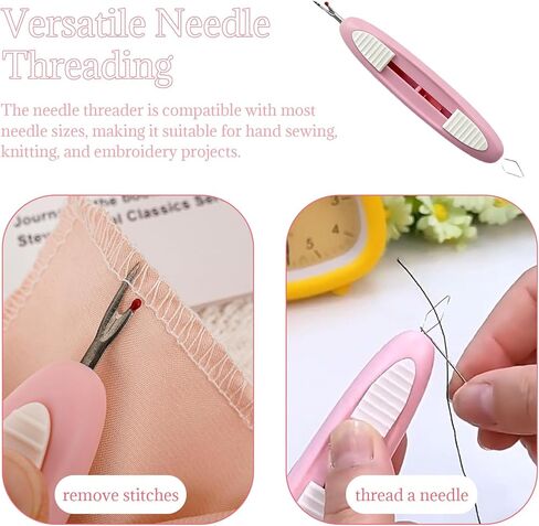 قطعتان 2 في 1 من أدوات خيط الإبرة وممزق الدرزات - باللون الوردي والأرجواني، تصميم مدمج وقابل للسحب للخياطة والحياكة والتطريز in Kuwait