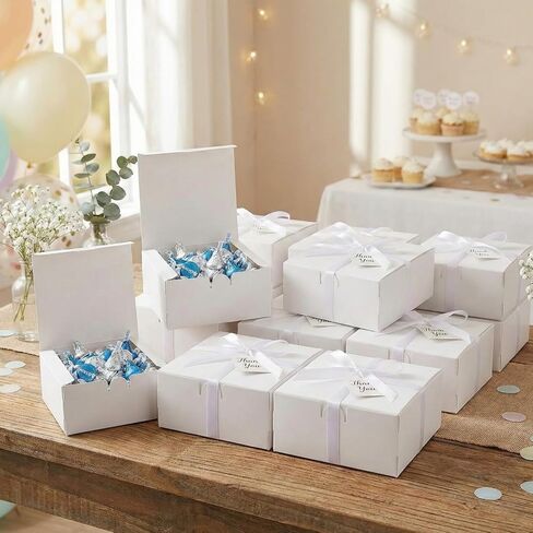 Fun Express 5" x 4 1/2" x 2" White Square Cardstock Party Favor Boxes - 12 Piece in Saudi Arabia