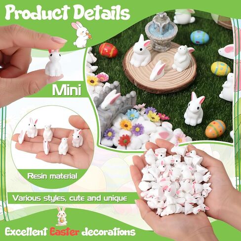 120Pcs Rabbit Miniature Figurines Easter Bunny Mini Resin Rabbits, Mini Resin Animals Fairy Garden Miniature Ornaments for Easter Egg Fillers Dollhouses Decoration in Saudi Arabia