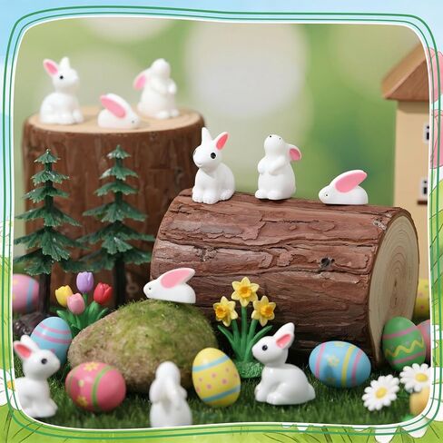 120Pcs Rabbit Miniature Figurines Easter Bunny Mini Resin Rabbits, Mini Resin Animals Fairy Garden Miniature Ornaments for Easter Egg Fillers Dollhouses Decoration in Saudi Arabia