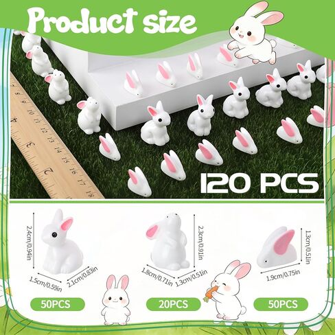 120Pcs Rabbit Miniature Figurines Easter Bunny Mini Resin Rabbits, Mini Resin Animals Fairy Garden Miniature Ornaments for Easter Egg Fillers Dollhouses Decoration in Saudi Arabia