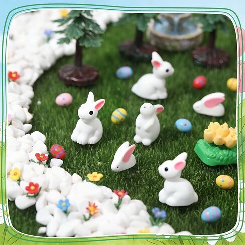 120Pcs Rabbit Miniature Figurines Easter Bunny Mini Resin Rabbits, Mini Resin Animals Fairy Garden Miniature Ornaments for Easter Egg Fillers Dollhouses Decoration in Saudi Arabia