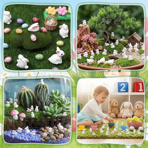 120Pcs Rabbit Miniature Figurines Easter Bunny Mini Resin Rabbits, Mini Resin Animals Fairy Garden Miniature Ornaments for Easter Egg Fillers Dollhouses Decoration in Saudi Arabia