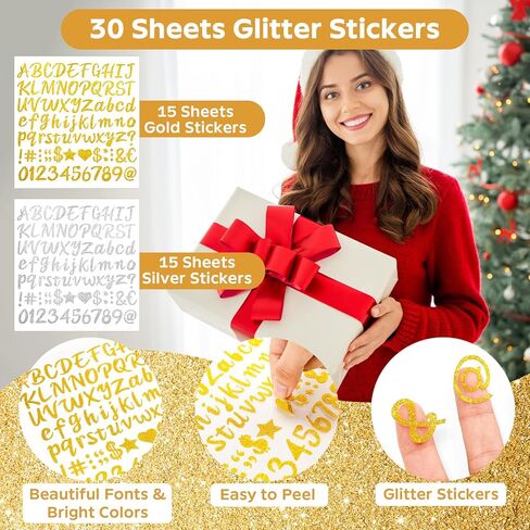 30 PCS Gold and Silver Glitter Stickers - Alphabet, Numbers, Symbols, Hearts, Stars - 77 Pieces per Sheet | Sparkling Decals for DIY Crafts, Scrapbooking, Party Decorations, Home and Holiday Projects in Saudi Arabia