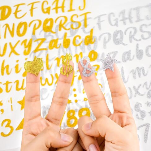 30 PCS Gold and Silver Glitter Stickers - Alphabet, Numbers, Symbols, Hearts, Stars - 77 Pieces per Sheet | Sparkling Decals for DIY Crafts, Scrapbooking, Party Decorations, Home and Holiday Projects in Saudi Arabia