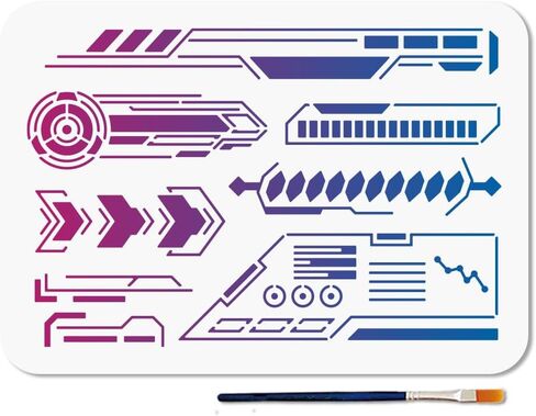 MAYJOYDIY Charging Grid Stencil Electronic Symbols Art Craft Stencils 11.7×8.3inch Reusable Mechanical Cyber Template Set for Painting on Wood Furniture Canvas Wall Paper Decor in Saudi Arabia