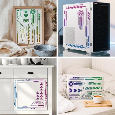 MAYJOYDIY Charging Grid Stencil Electronic Symbols Art Craft Stencils 11.7×8.3inch Reusable Mechanical Cyber Template Set for Painting on Wood Furniture Canvas Wall Paper Decor in Saudi Arabia
