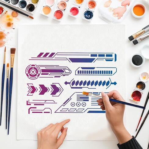 MAYJOYDIY Charging Grid Stencil Electronic Symbols Art Craft Stencils 11.7×8.3inch Reusable Mechanical Cyber Template Set for Painting on Wood Furniture Canvas Wall Paper Decor in Saudi Arabia
