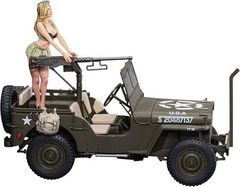 Hasegawa 1/24 Scale Ton 4x4 Utility Truck Cal. 50 M2 Machine Gun with 1/4 Scale Blonde Girl Figure - Plastic Model Building Car, Item # 52283 in Saudi Arabia