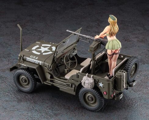 Hasegawa 1/24 Scale Ton 4x4 Utility Truck Cal. 50 M2 Machine Gun with 1/4 Scale Blonde Girl Figure - Plastic Model Building Car, Item # 52283 in Saudi Arabia