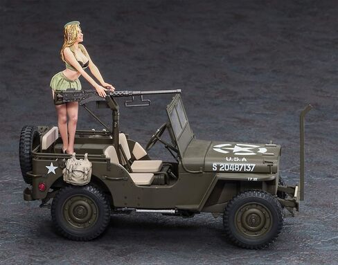 Hasegawa 1/24 Scale Ton 4x4 Utility Truck Cal. 50 M2 Machine Gun with 1/4 Scale Blonde Girl Figure - Plastic Model Building Car, Item # 52283 in Saudi Arabia