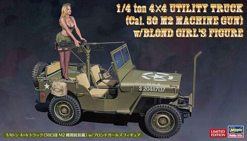 Hasegawa 1/24 Scale Ton 4x4 Utility Truck Cal. 50 M2 Machine Gun with 1/4 Scale Blonde Girl Figure - Plastic Model Building Car, Item # 52283 in Saudi Arabia