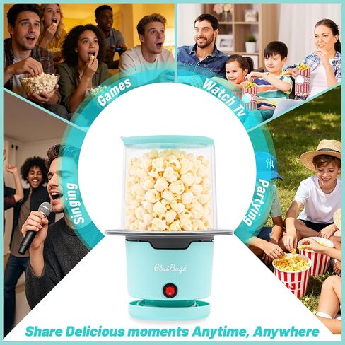 صانعة الفشار، وعاء تقديم مدمج، آلة صنع الفشار بالهواء الساخن مع مقبض، ماكينة صنع الفشار بسعة 8 أكواب، أزرق in Kuwait