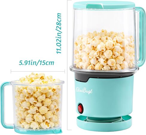 صانعة الفشار، وعاء تقديم مدمج، آلة صنع الفشار بالهواء الساخن مع مقبض، ماكينة صنع الفشار بسعة 8 أكواب، أزرق in Kuwait