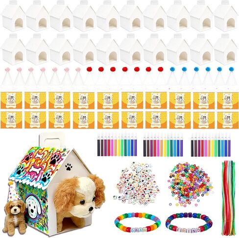 MXQHXZSX 148 Pcs Adopt a Puppy Party Favors DIY Dog Party Boxes Set Include 20 Foldable Puppy Boxes 20 Adopt Cards 20 Birthday Hats Dog Collar Necklace Kit for Pet Birthday Party DIY Craft in Saudi Arabia