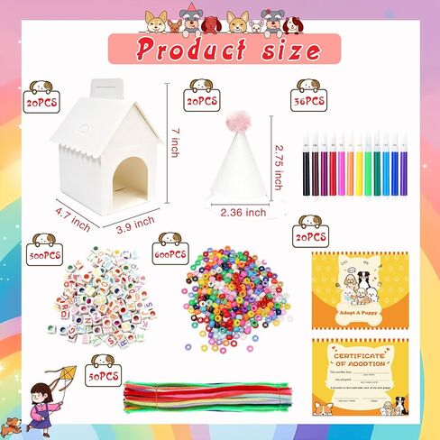 MXQHXZSX 148 Pcs Adopt a Puppy Party Favors DIY Dog Party Boxes Set Include 20 Foldable Puppy Boxes 20 Adopt Cards 20 Birthday Hats Dog Collar Necklace Kit for Pet Birthday Party DIY Craft in Saudi Arabia