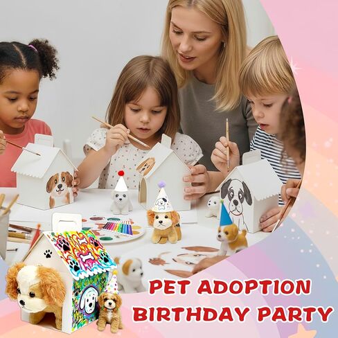 MXQHXZSX 148 Pcs Adopt a Puppy Party Favors DIY Dog Party Boxes Set Include 20 Foldable Puppy Boxes 20 Adopt Cards 20 Birthday Hats Dog Collar Necklace Kit for Pet Birthday Party DIY Craft in Saudi Arabia