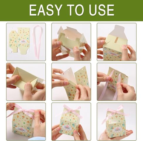 12 Pcs Easter Treat Boxes, 4 Colored Mixed Mini Rabbit House Favor Box with Bow Ribbon, Easter Party Paperboard Gift Box for Holiday Party Treat Cookie Goodie Snack Gift Packaging Supplies in Saudi Arabia