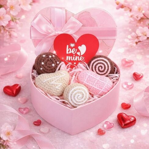 Civaner Valentine's Day Crochet Gift Set Heart Box Women Her Girlfriend Knitted Anniversaries Pink Love 5 Pcs Hand Knitted Crochet Yarn Figurine Be Mine Card Him Birthday Decor(Confetti Heart) in Saudi Arabia