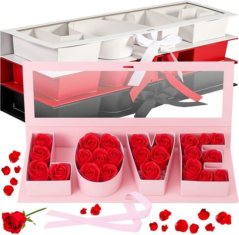 Weekgrat 4 Pack Love Flower Gift Box Empty Letter Love Fillable Floral Box Chocolate Rose Present Strawberry Packaging boxes for Mother's Day Valentine's Day (Mix Colors) in Saudi Arabia