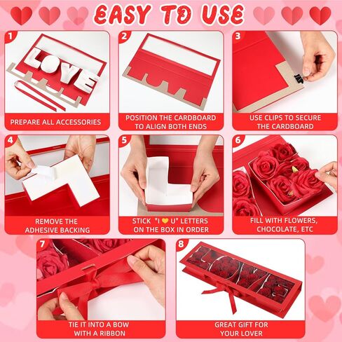Weekgrat 4 Pack Love Flower Gift Box Empty Letter Love Fillable Floral Box Chocolate Rose Present Strawberry Packaging boxes for Mother's Day Valentine's Day (Mix Colors) in Saudi Arabia