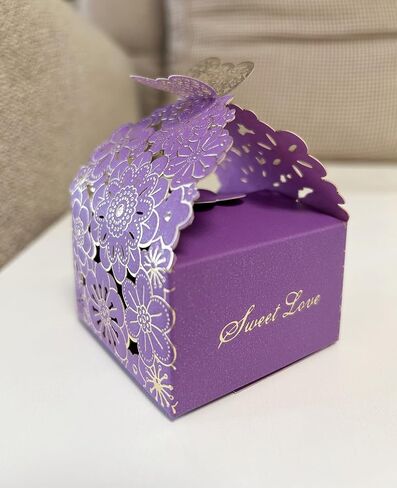 30pcs Laser Cut Floral Boxes - 2.6" x 2.6" x 1.6" for Wedding, Baby Shower, Birthday Parties - Purple, Pink, Blue in Saudi Arabia