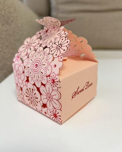30pcs Laser Cut Floral Boxes - 2.6" x 2.6" x 1.6" for Wedding, Baby Shower, Birthday Parties - Purple, Pink, Blue in Saudi Arabia