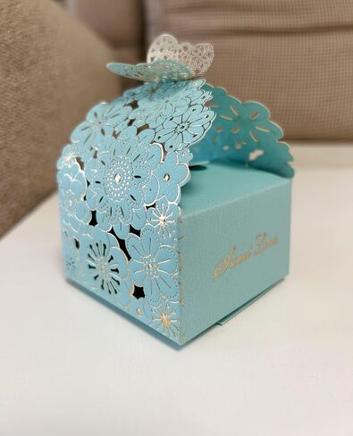 30pcs Laser Cut Floral Boxes - 2.6" x 2.6" x 1.6" for Wedding, Baby Shower, Birthday Parties - Purple, Pink, Blue in Saudi Arabia