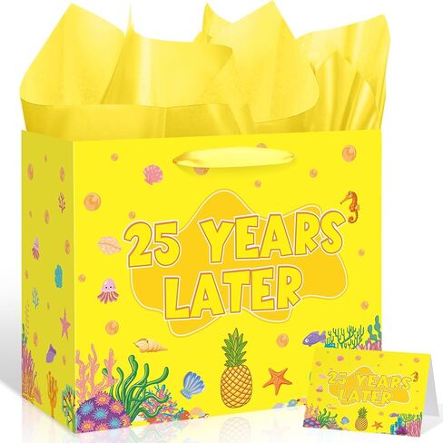 Ocean 25 Years Later Gift Bag with Tissue Paper Card Ocean Pineapple Jellyfish Seaweed 25th Birthday Wrapping Paper Bag for Kids Funny 25th Underwater Cartoon Bday Baby Shower Party Favor Supplies in Saudi Arabia
