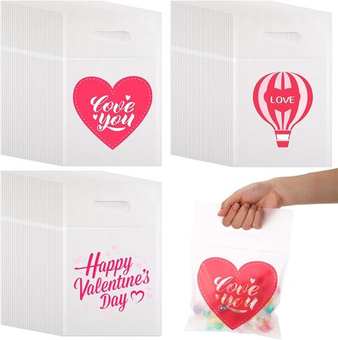 Yexiya 48 Pcs Valentine‘s Day Zipper Bags Heart Pattern Sealing Pouches with Handles Plastic Gift Bags for Valentines Day Party Gift Wrapping Supplies Decorations in Saudi Arabia