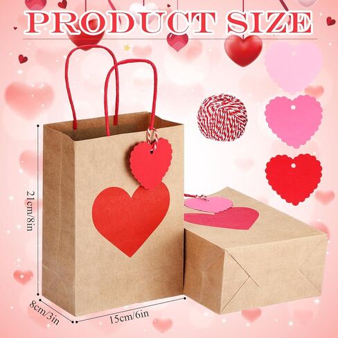 Eersida 120 Pcs Bulk Valentines Day Gift Bags Red Pink Rose Red Love Heart Paper Bags with Handles Valentines Day Goodie Bag for Candy Treat Wedding and Valentine Party Supplies in Saudi Arabia