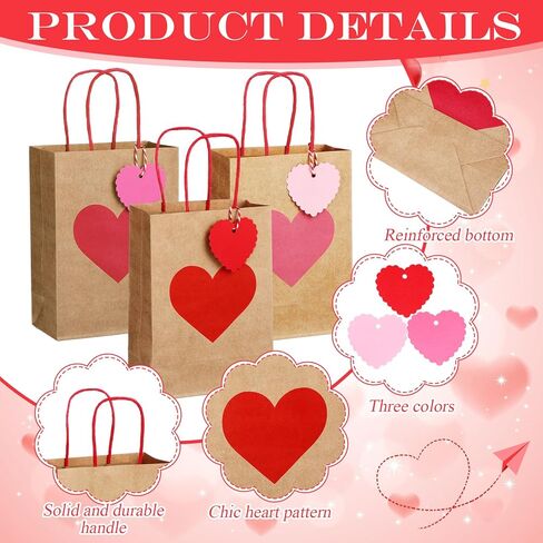 Eersida 120 Pcs Bulk Valentines Day Gift Bags Red Pink Rose Red Love Heart Paper Bags with Handles Valentines Day Goodie Bag for Candy Treat Wedding and Valentine Party Supplies in Saudi Arabia