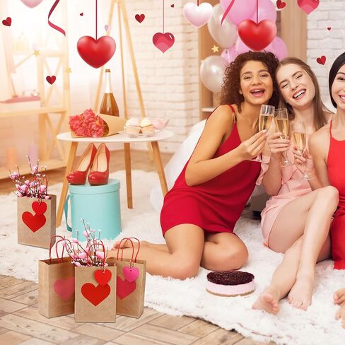 Eersida 120 Pcs Bulk Valentines Day Gift Bags Red Pink Rose Red Love Heart Paper Bags with Handles Valentines Day Goodie Bag for Candy Treat Wedding and Valentine Party Supplies in Saudi Arabia