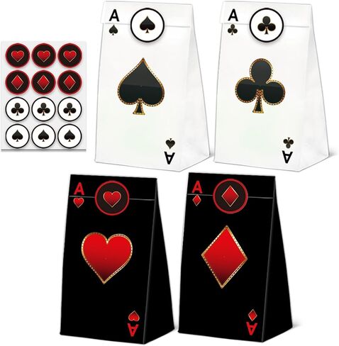 24 Pcs Casino Goodie Bags with Stickers,Poker Themed Decorations Birthday Favor Bags,Casino Party Gift Bags for Poker Party Supplies in Saudi Arabia