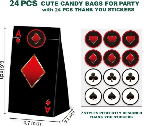 24 Pcs Casino Goodie Bags with Stickers,Poker Themed Decorations Birthday Favor Bags,Casino Party Gift Bags for Poker Party Supplies in Saudi Arabia