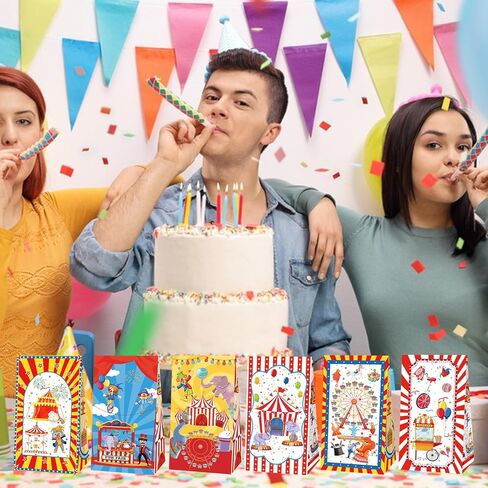 24 قطعة من أكياس ورق حفلات السيرك مع ملصقات - أكياس حلوى حفلات الكرنفال - أكياس هدايا هدايا الكرنفال - مستلزمات حفلات أعياد الميلاد بطابع السيرك in Saudi Arabia