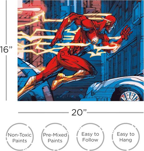 AQUARIUS The Flash Art by Numbers Painting Kit (16 x 20 Stretched Canvas) 24 Paints, 3 Paint Brushes, Ready to Hang, Officially Licensed DC Comics Collectible - 16x20 in in Saudi Arabia