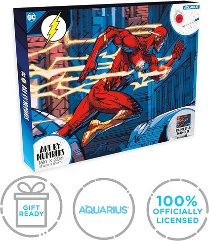AQUARIUS The Flash Art by Numbers Painting Kit (16 x 20 Stretched Canvas) 24 Paints, 3 Paint Brushes, Ready to Hang, Officially Licensed DC Comics Collectible - 16x20 in in Saudi Arabia
