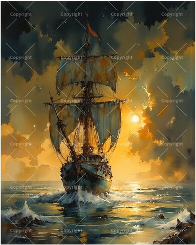 Nautical Paint by Numbers Kit for Adults - DIY Tall Ship Sailing at Sunset Painting on Canvas 16x20 Inches, Acrylic Paint Set, Suitable for Beginners, Ocean Art for Home Decoration or Gifts in Saudi Arabia