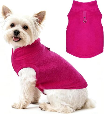 1Pcs Dog Sweater with Leash Ring, Winter Soft Fleece Dog Clothes, Warm Vest Pullover Warm Jacket for Small Puppy Dog Cat Pets(Rose Red, Medium) in Saudi Arabia