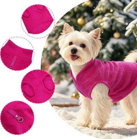 1Pcs Dog Sweater with Leash Ring, Winter Soft Fleece Dog Clothes, Warm Vest Pullover Warm Jacket for Small Puppy Dog Cat Pets(Rose Red, Medium) in Saudi Arabia