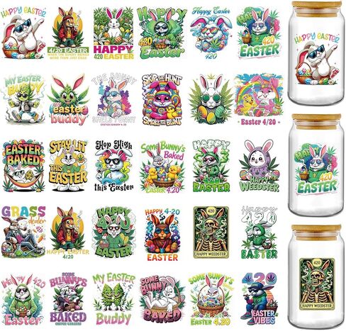 AFRITEE UV DTF Cup Wrap - 30 Sheets Green Weed UV DTF Tumbler Wraps for 16 20 oz Glass Mugs, Funny Skull Cannabis Transfer Stickers Decals for Water Bottle Guitar Crafts in Saudi Arabia