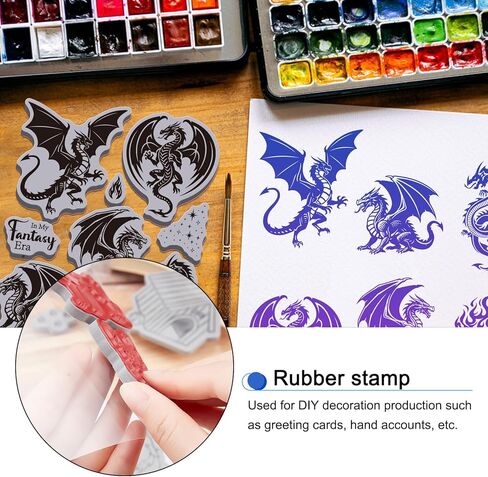 GLOBLELAND التنين السحري التشبث المطاط ختم 8.66 × 7 بوصة ماجيك ستارز EVA Cling Mount Stamps لهب المطاط طوابع مجموعة لصنع البطاقات ألبوم الصور ديكور الديكور DIY سكرابوكينغ in Kuwait