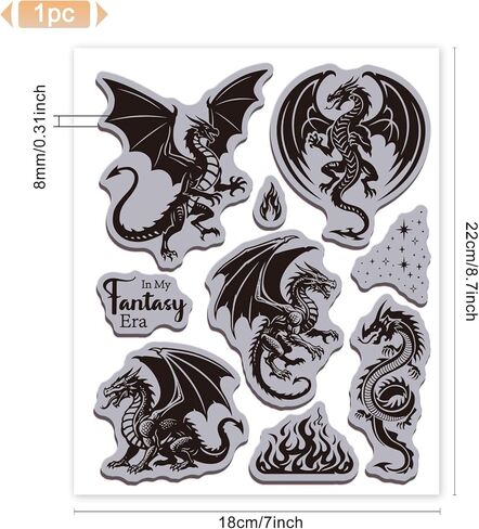 GLOBLELAND التنين السحري التشبث المطاط ختم 8.66 × 7 بوصة ماجيك ستارز EVA Cling Mount Stamps لهب المطاط طوابع مجموعة لصنع البطاقات ألبوم الصور ديكور الديكور DIY سكرابوكينغ in Kuwait