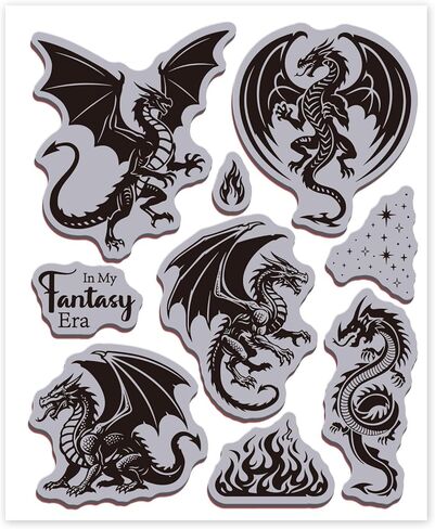 GLOBLELAND التنين السحري التشبث المطاط ختم 8.66 × 7 بوصة ماجيك ستارز EVA Cling Mount Stamps لهب المطاط طوابع مجموعة لصنع البطاقات ألبوم الصور ديكور الديكور DIY سكرابوكينغ in Kuwait