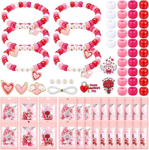 Batiyeer 18 مجموعة من أساور الخرز اليدوية لعيد الحب للأطفال، سحر القلب لصنع المجوهرات، تبادل هدايا عيد الحب، هدايا الحفلات، حشو حقيبة جودي للأولاد والبنات (وردي) in Saudi Arabia