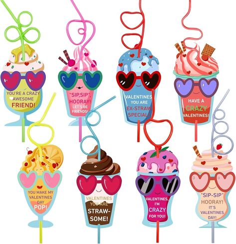 32 Pack Valentines Day Cards Gifts for Kids Crazy Straw Valentines Gifts for Girls Boys Classroom Gift Exchange, School Prizes, Party Favors in Saudi Arabia